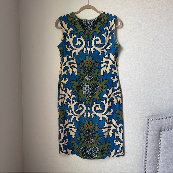 Vintage 60s Stacy Ames dress in paisley batik motif print of green blue & cream - Picture 3 of 8